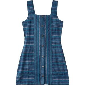 Roxy Sweeter Dreams Short Dress Women's Small Blue Teal Striped Cotton Button